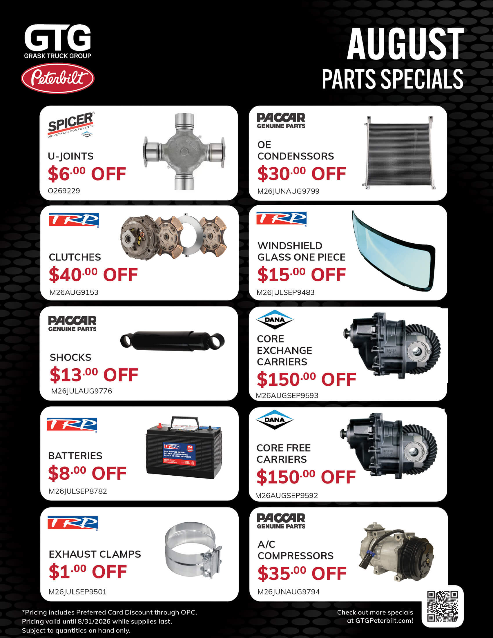 August Parts Specials